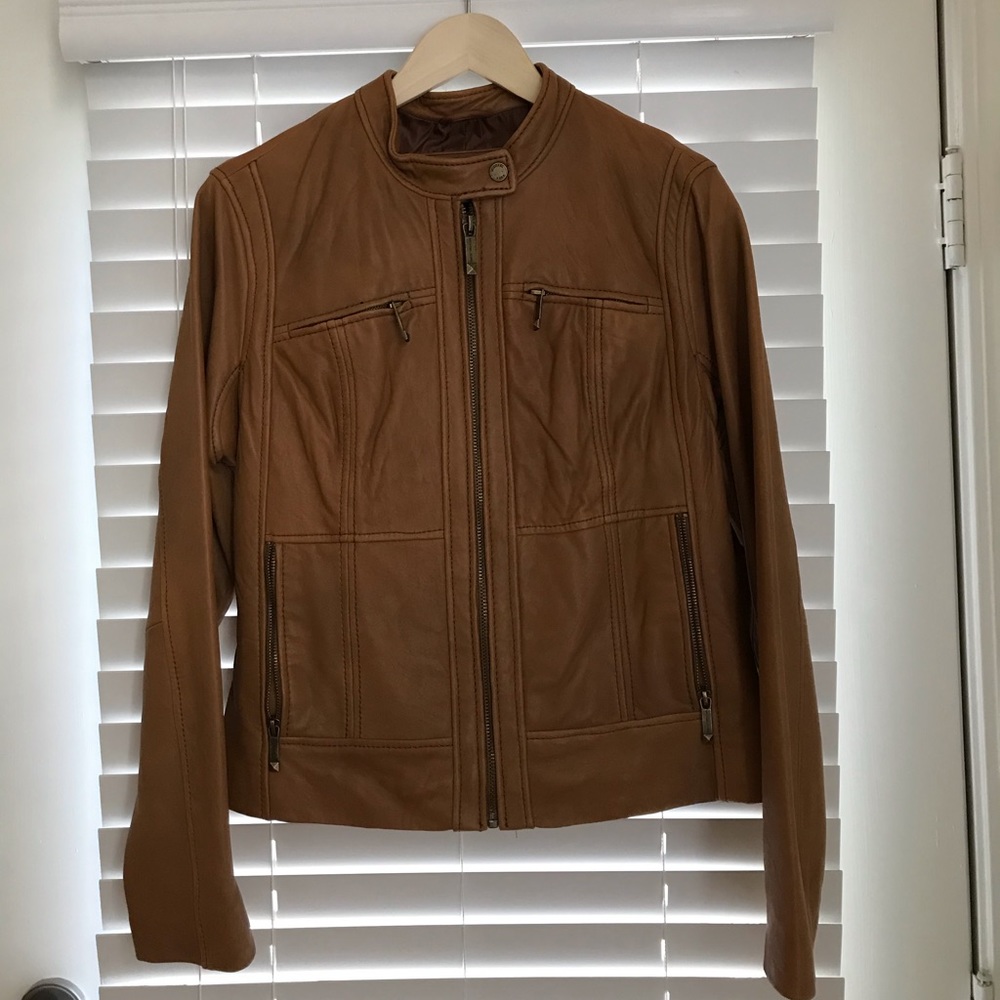 Camel Leather Biker Style Jacket